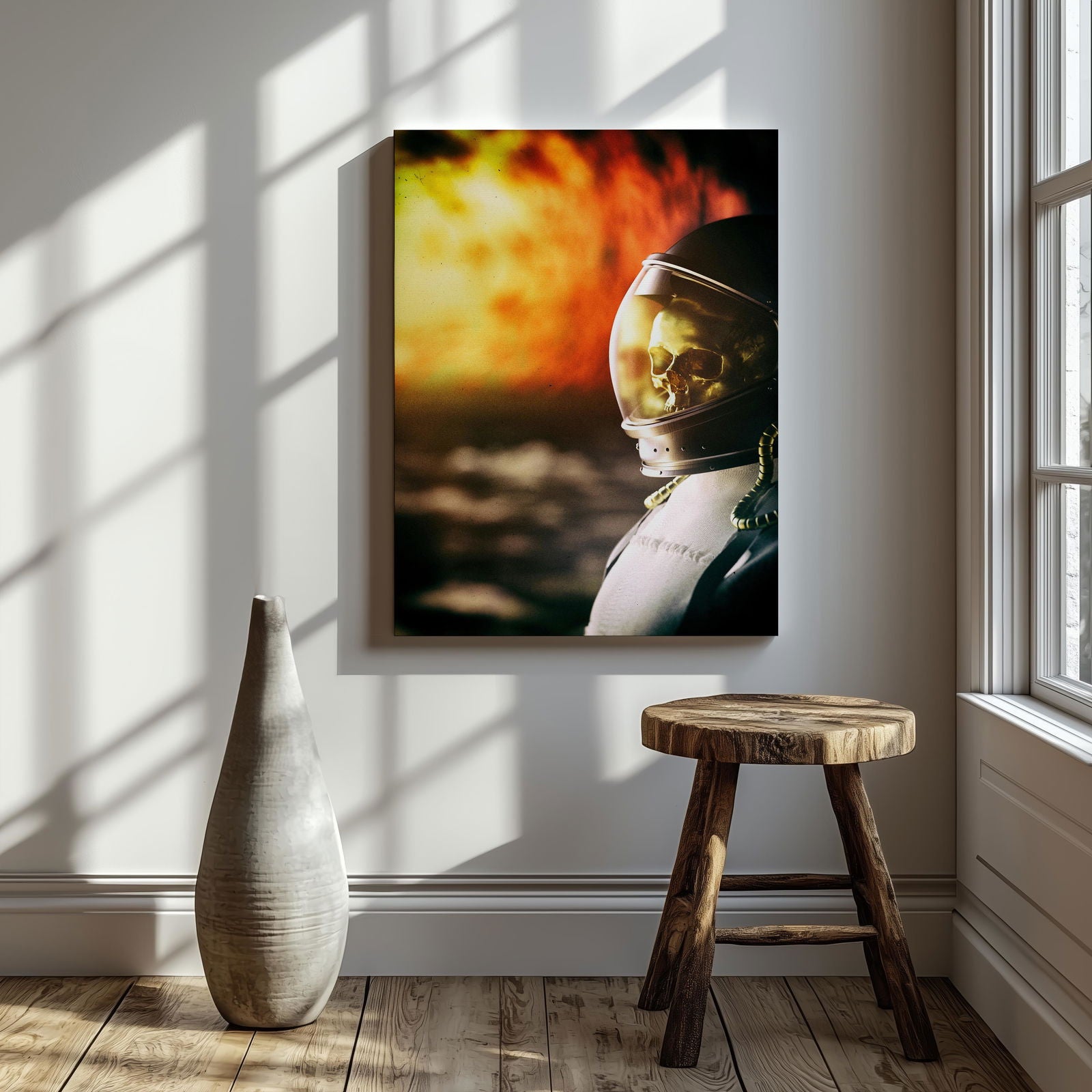 Spaceman Burning in the Sun - Framed Canvas Wall Art Print - House Prints