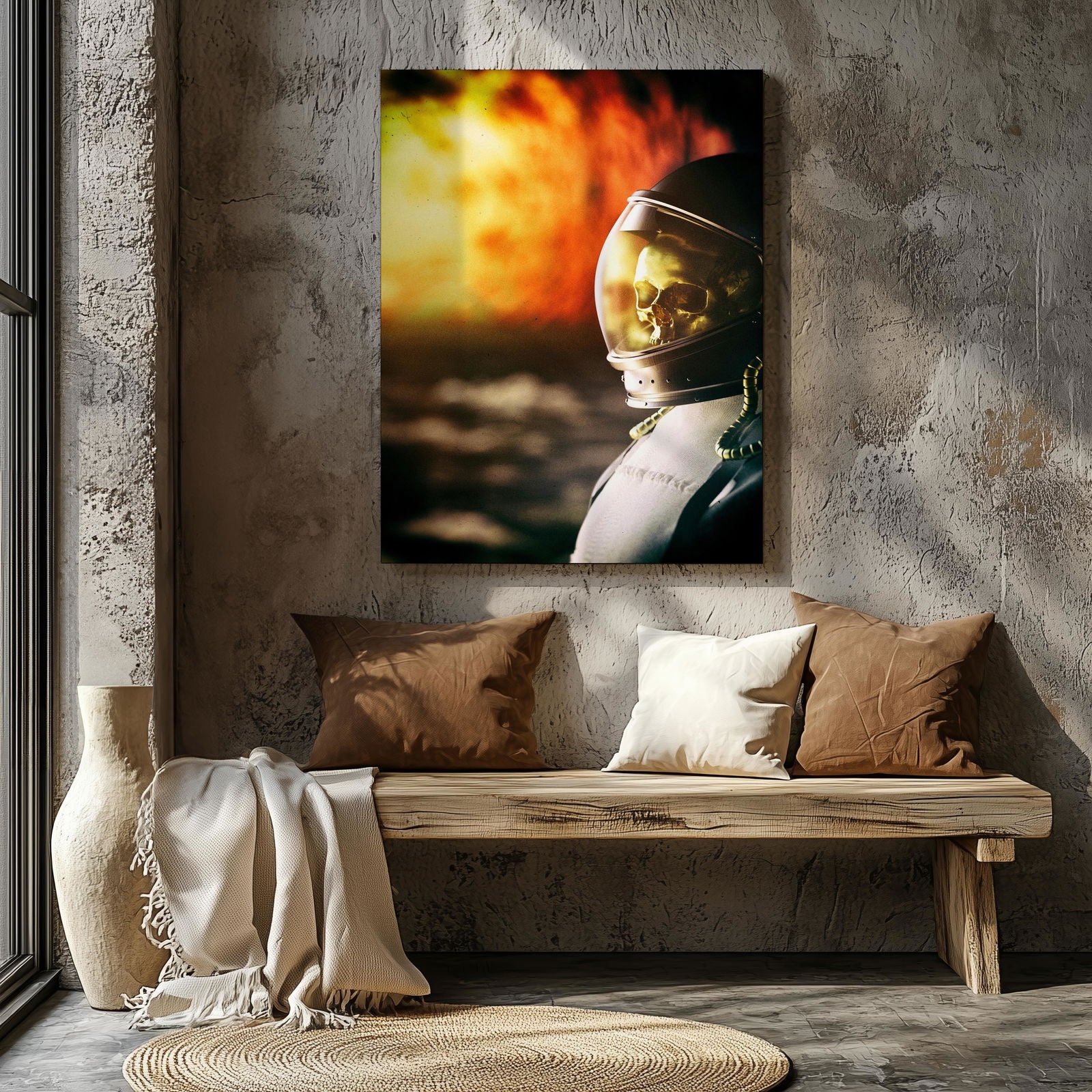Spaceman Burning in the Sun - Framed Canvas Wall Art Print - House Prints
