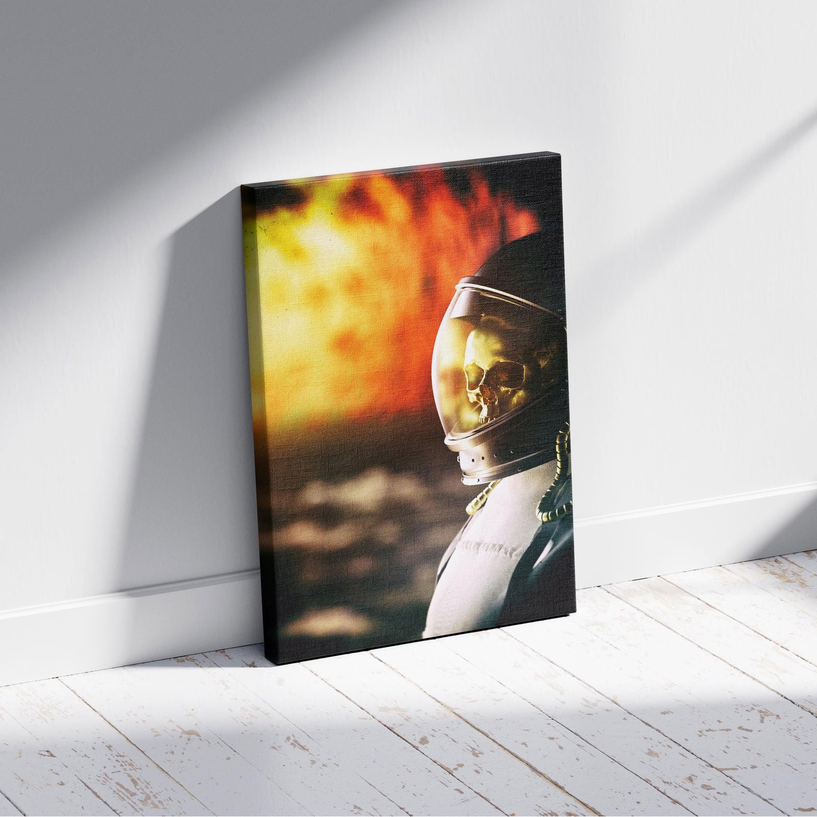 Spaceman Burning in the Sun - Framed Canvas Wall Art Print - House Prints