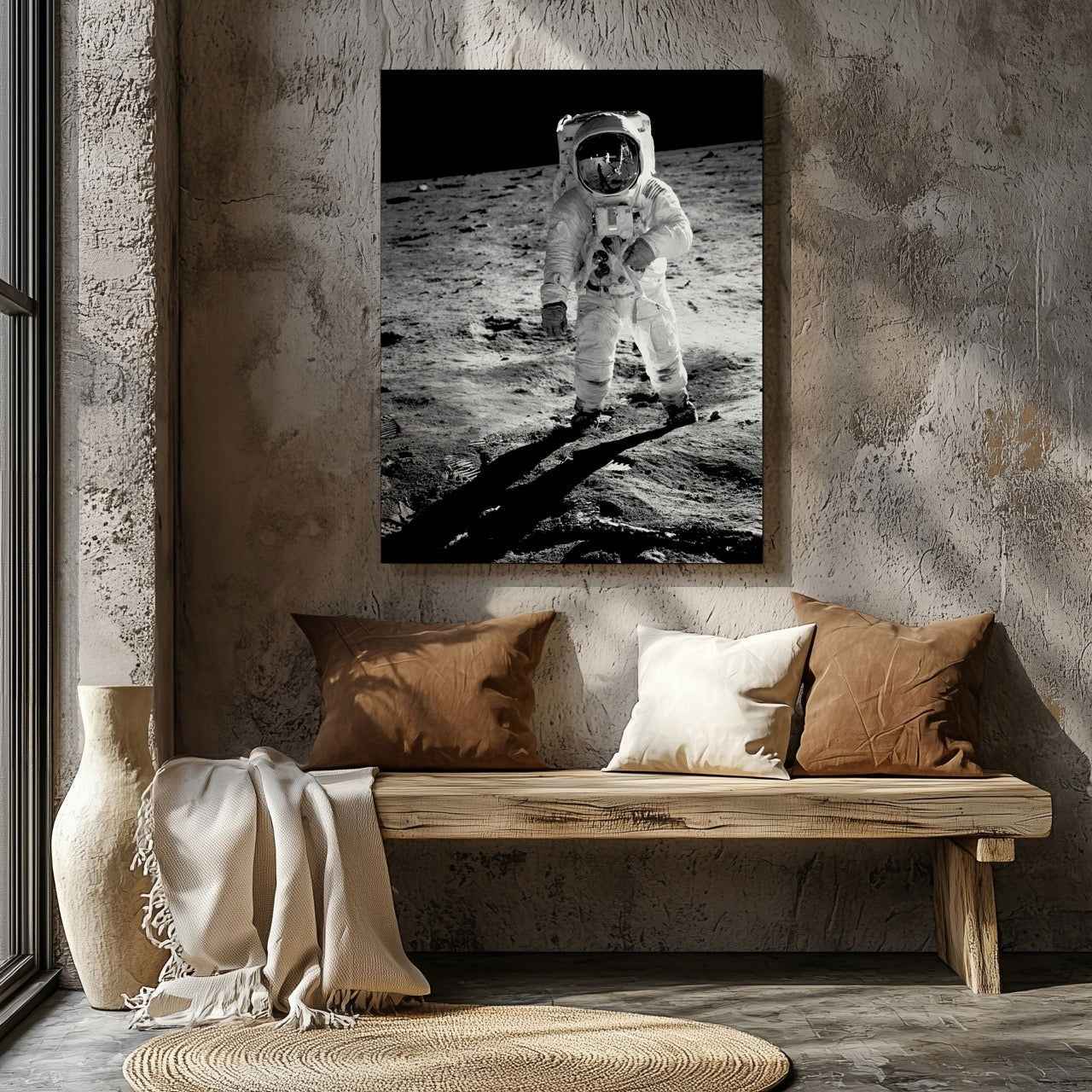 Spaceman on the Moon - Framed Canvas Wall Art Print - House Prints