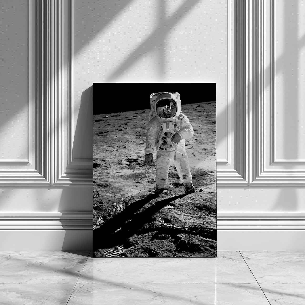 Spaceman on the Moon - Framed Canvas Wall Art Print - House Prints