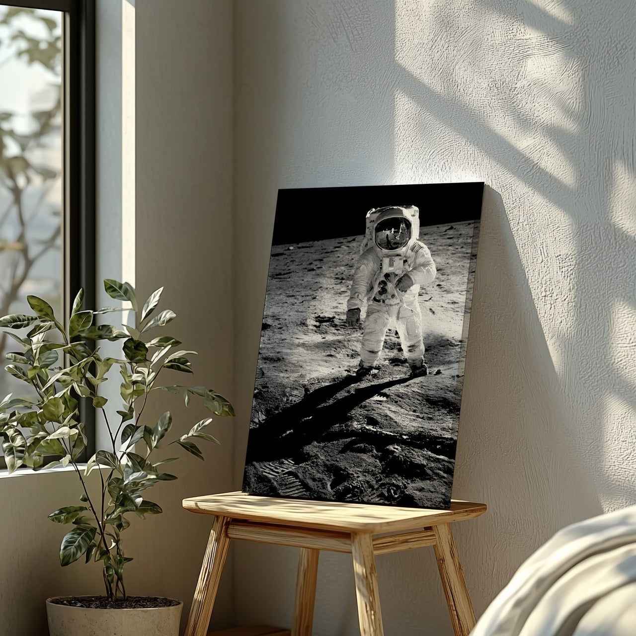 Spaceman on the Moon - Framed Canvas Wall Art Print - House Prints