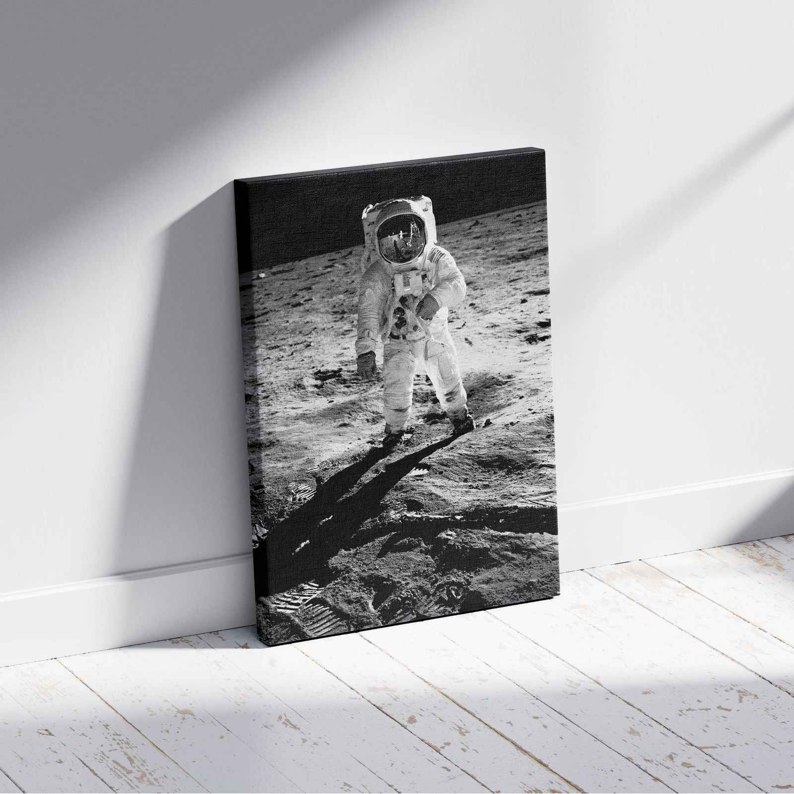 Spaceman on the Moon - Framed Canvas Wall Art Print - House Prints
