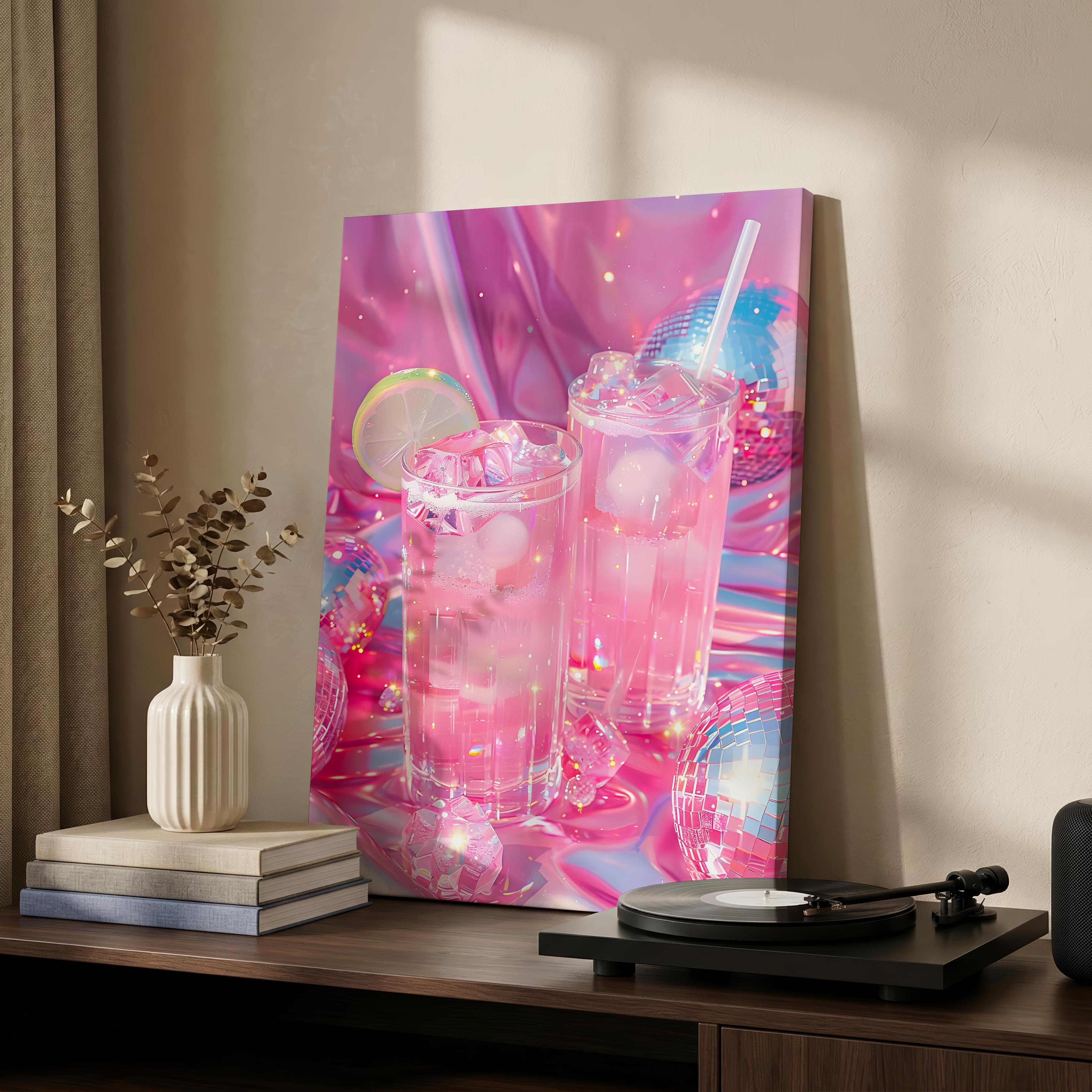 Sparkly Pink Cocktail Disco Party Drinks - Framed Canvas Wall Art Print | House Prints
