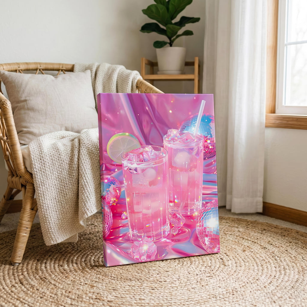 Sparkly Pink Cocktail Disco Party Drinks - Framed Canvas Wall Art Print | House Prints