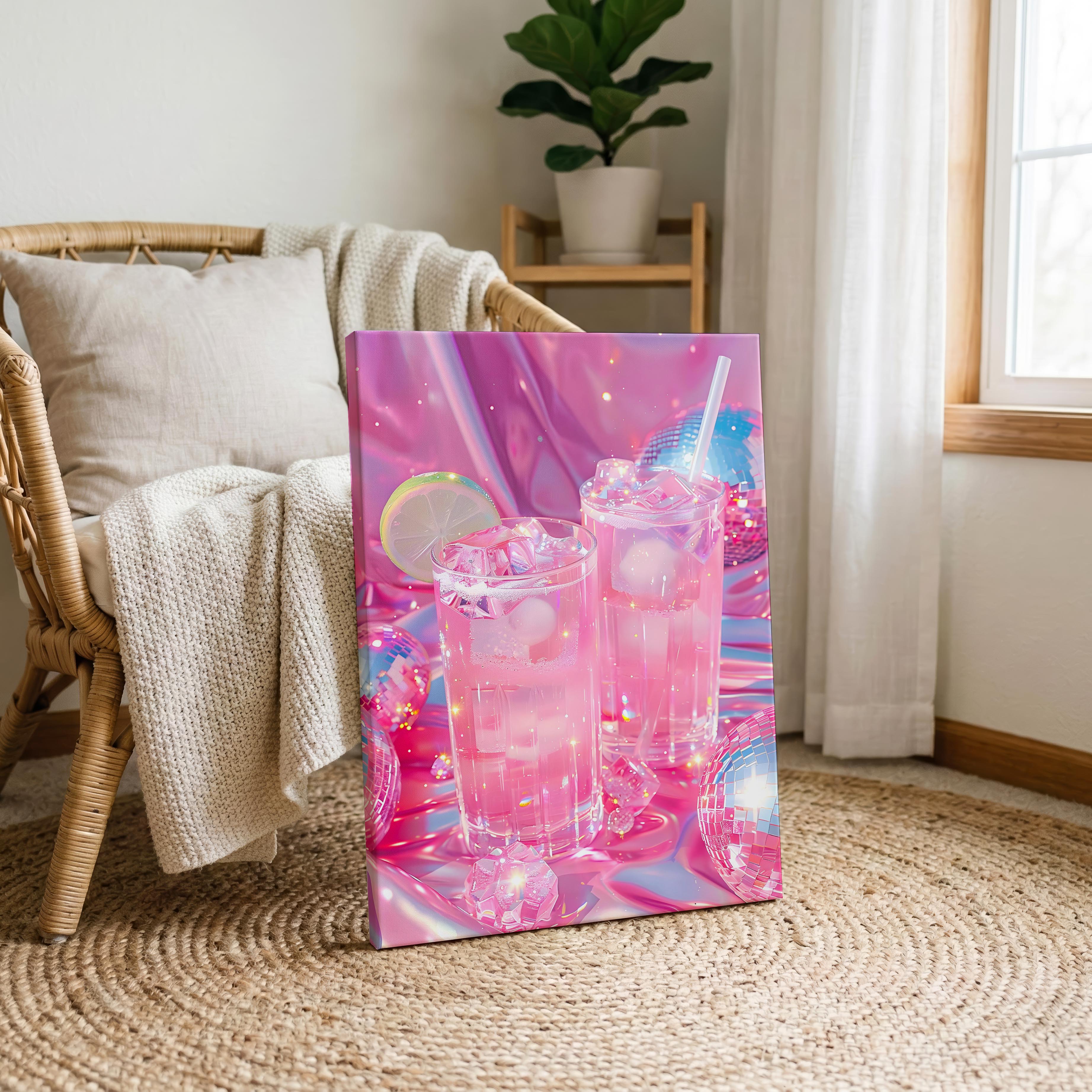 Sparkly Pink Cocktail Disco Party Drinks - Framed Canvas Wall Art Print | House Prints