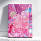 Sparkly Pink Cocktail Disco Party Drinks - Framed Canvas Wall Art Print | House Prints