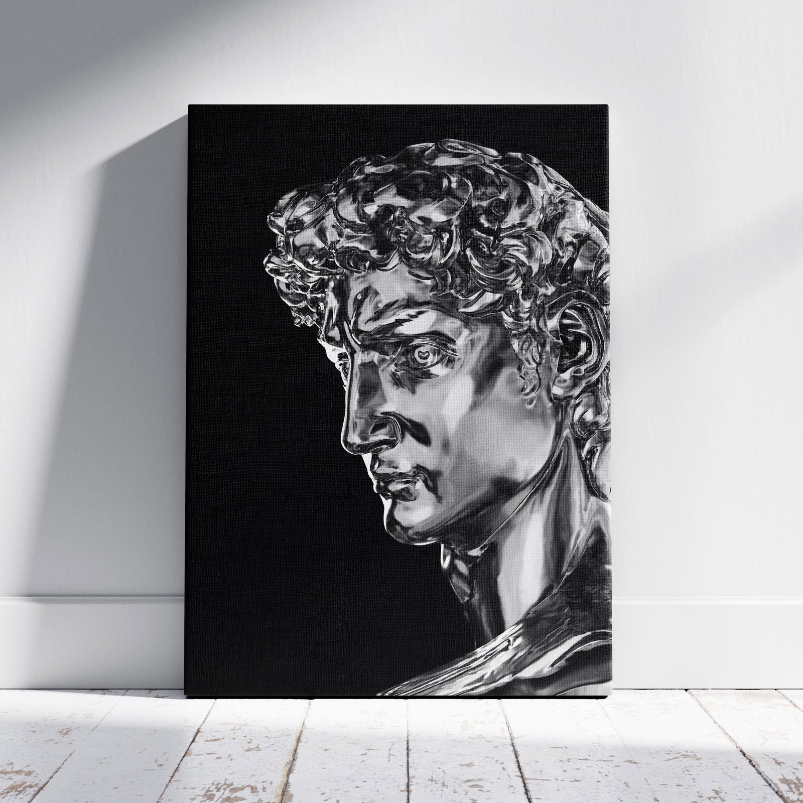 Statue of David Silver Chrome - Framed Canvas Wall Art Print | House Prints