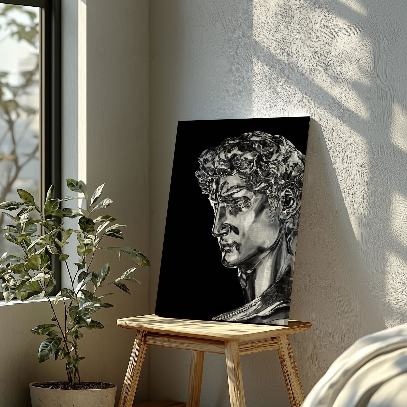 Statue of David Silver Chrome - Framed Canvas Wall Art Print | House Prints