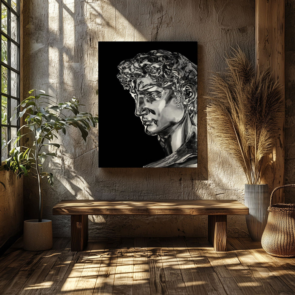 Statue of David Silver Chrome - Framed Canvas Wall Art Print | House Prints