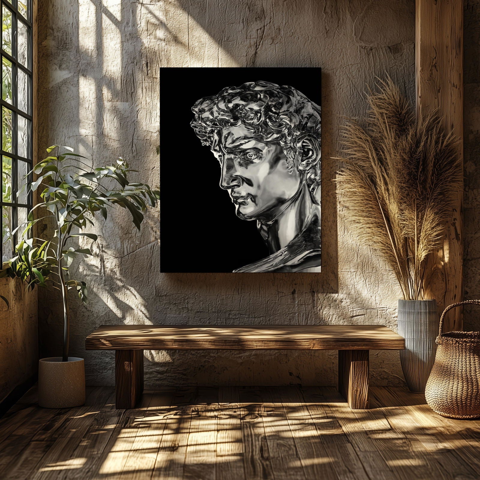 Statue of David Silver Chrome - Framed Canvas Wall Art Print | House Prints