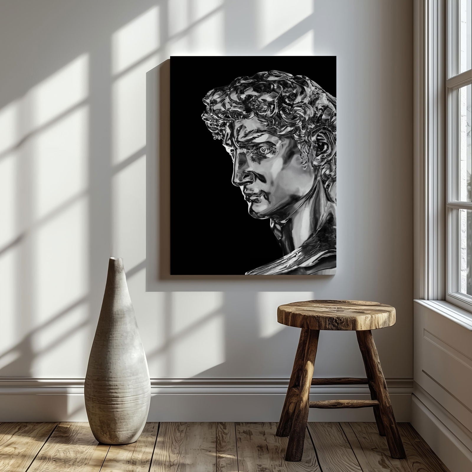 Statue of David Silver Chrome - Framed Canvas Wall Art Print | House Prints