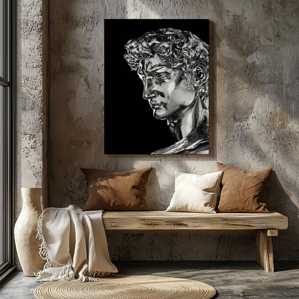 Statue of David Silver Chrome - Framed Canvas Wall Art Print | House Prints