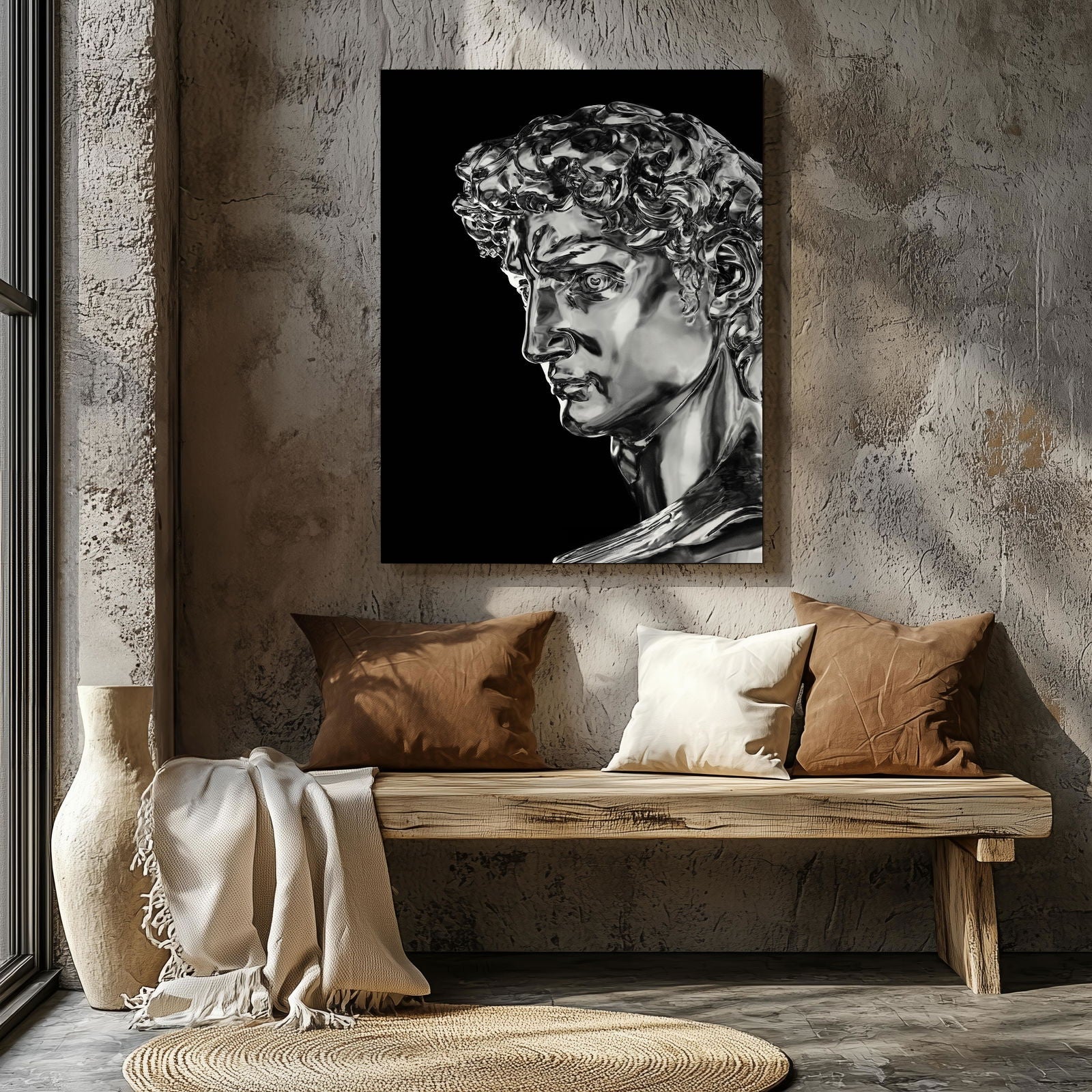 Statue of David Silver Chrome - Framed Canvas Wall Art Print | House Prints