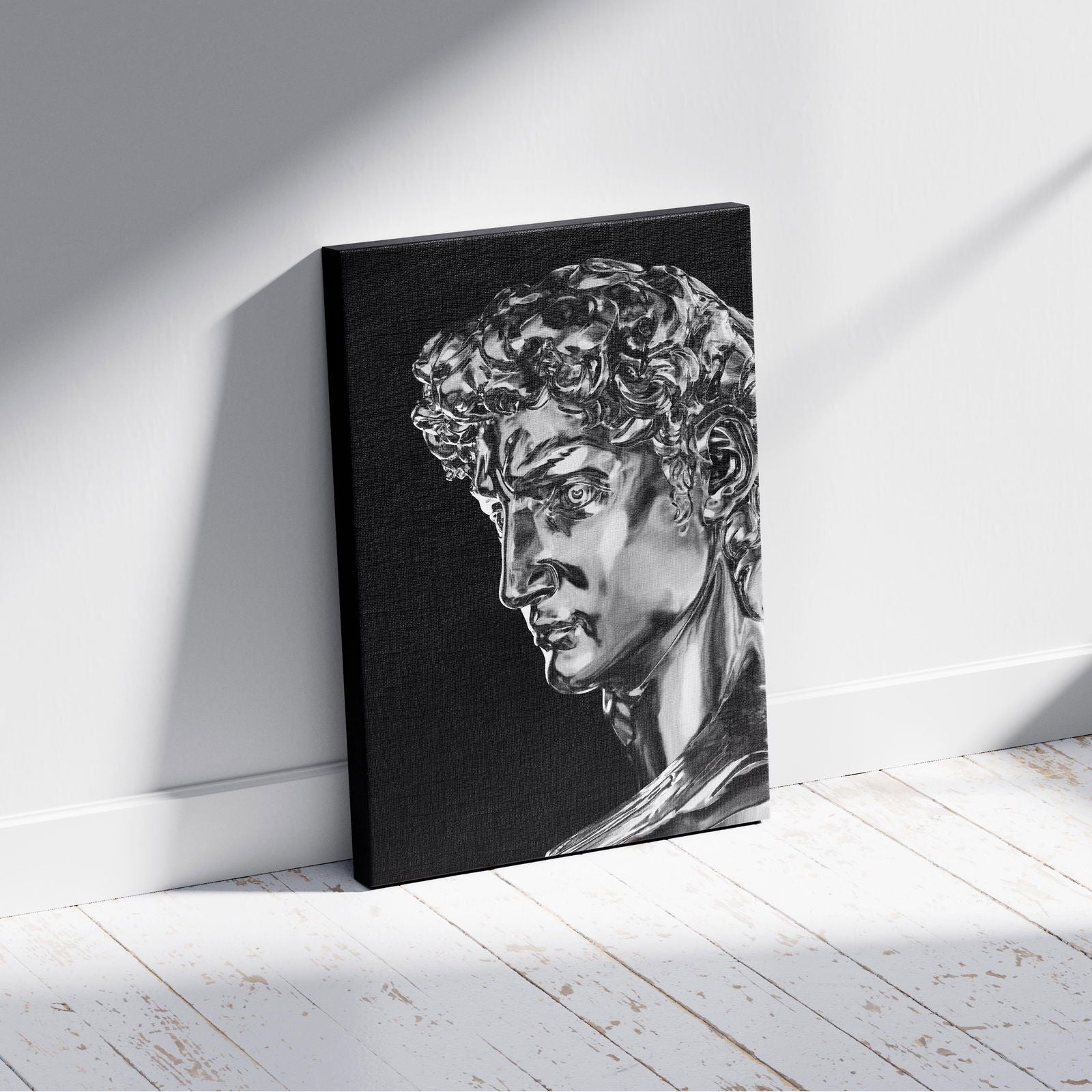 Statue of David Silver Chrome - Framed Canvas Wall Art Print | House Prints