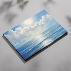 Sunlit Blue Ocean with Clouds - Framed Canvas Wall Art Print | House Prints
