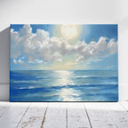 Sunlit Blue Ocean with Clouds - Framed Canvas Wall Art Print | House Prints