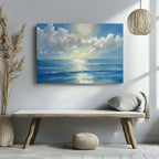 Sunlit Blue Ocean with Clouds - Framed Canvas Wall Art Print | House Prints