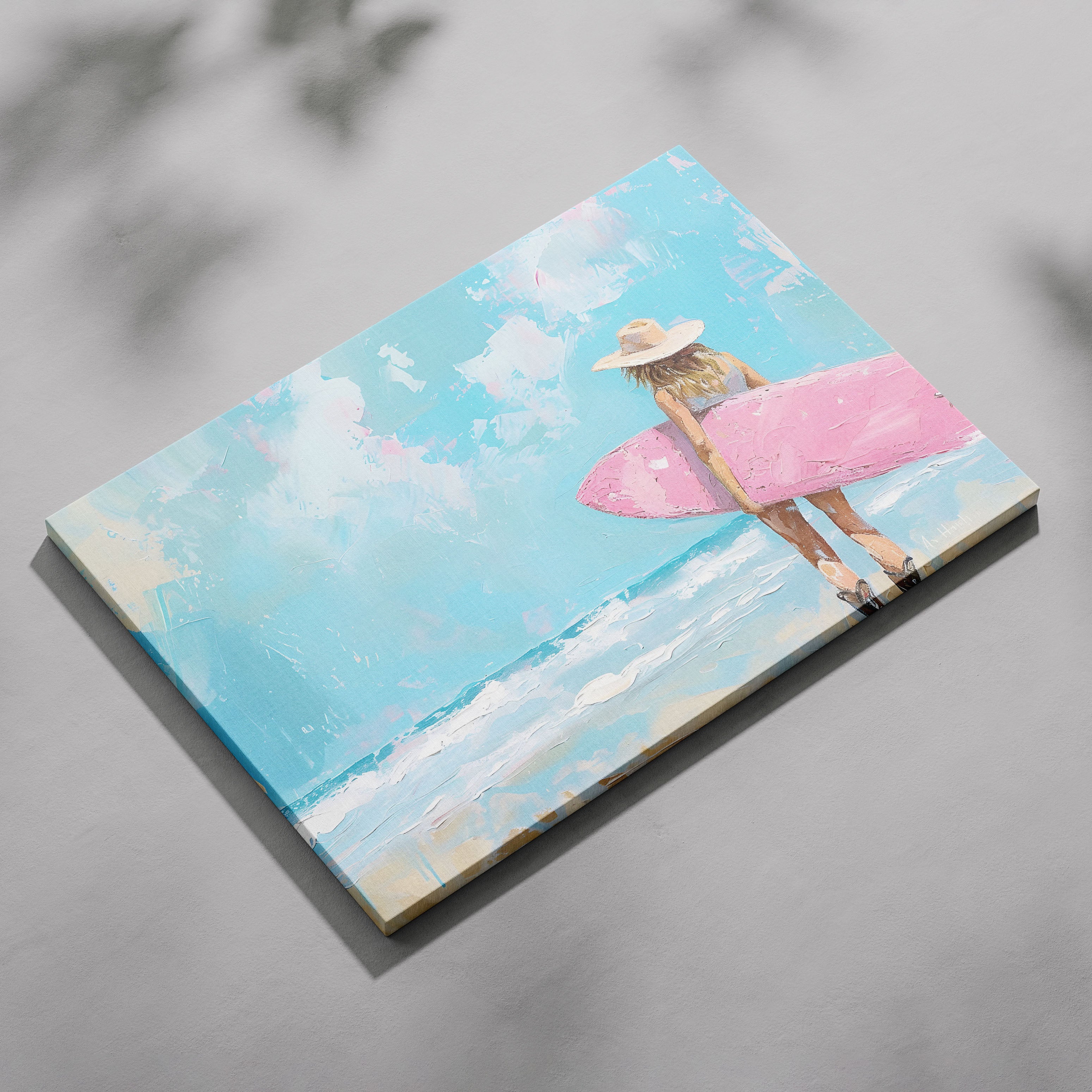 Surfboard Beach Dreams in Pink Hues - Framed Canvas Wall Art Print | House Prints
