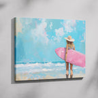 Surfboard Beach Dreams in Pink Hues - Framed Canvas Wall Art Print | House Prints
