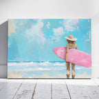 Surfboard Beach Dreams in Pink Hues - Framed Canvas Wall Art Print | House Prints