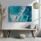 Surfers Dancing on Blue Ocean Waves - Framed Canvas Wall Art Print | House Prints