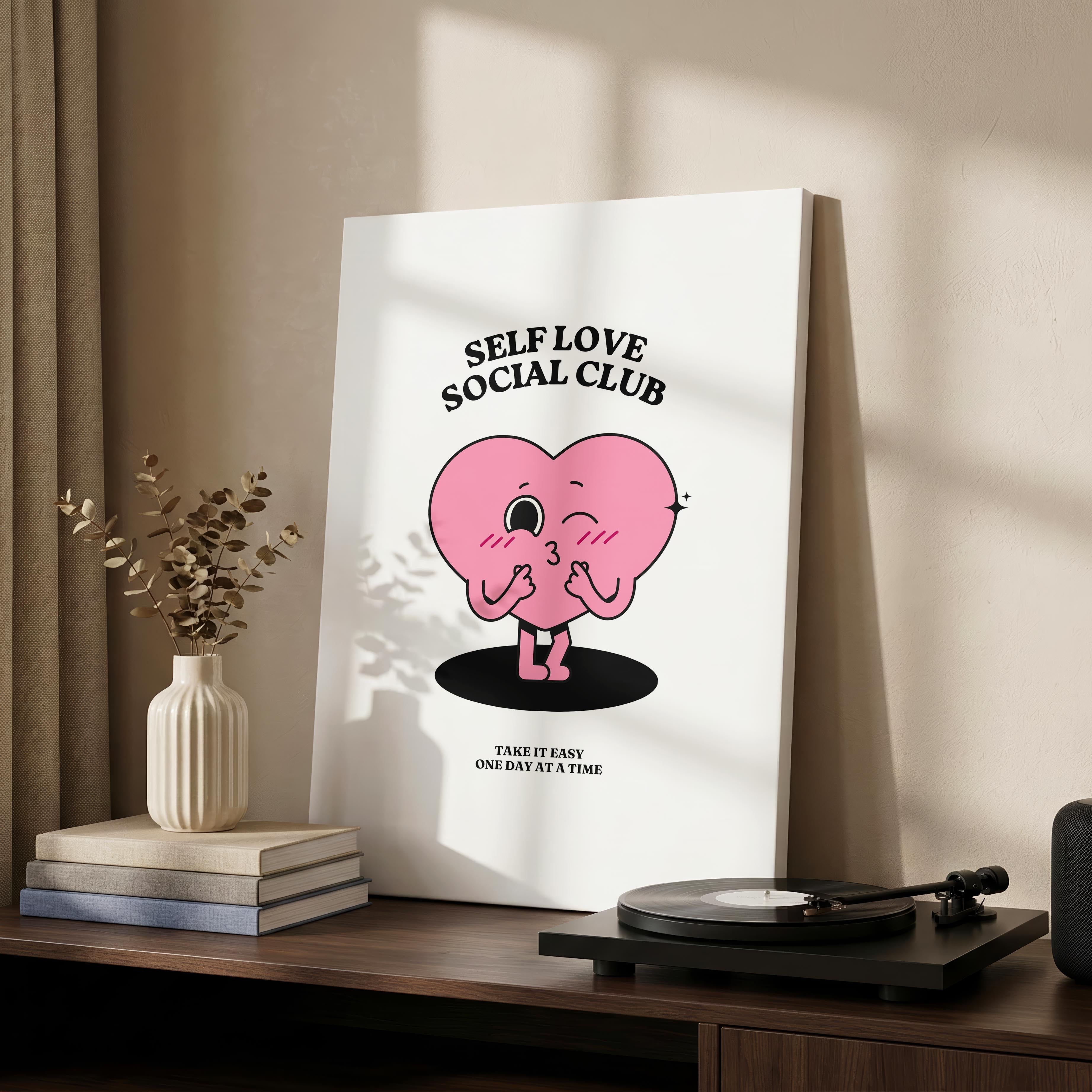 Self Love Pink Heart Take It Easy - Framed Canvas Wall Art Print