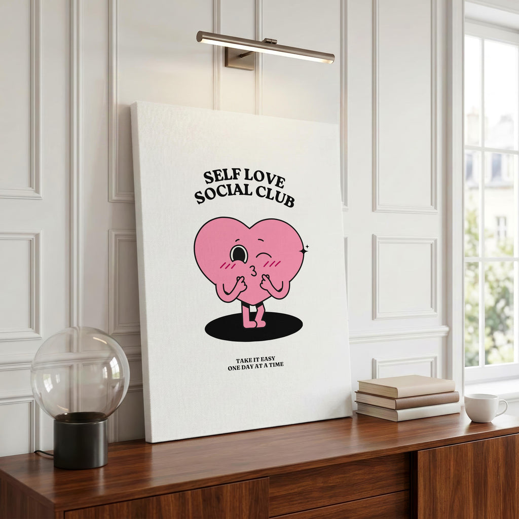 Self Love Pink Heart Take It Easy - Framed Canvas Wall Art Print