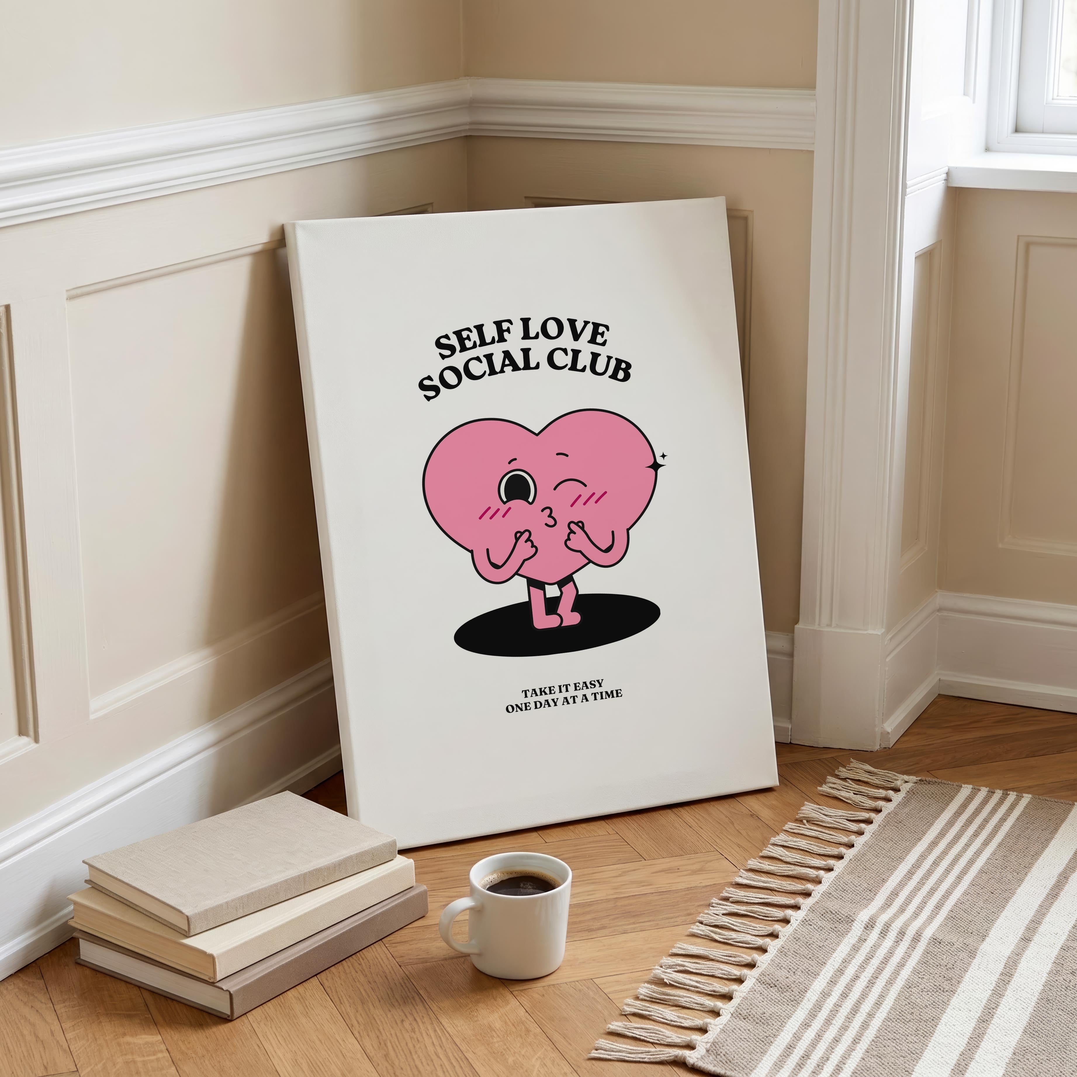 Self Love Pink Heart Take It Easy - Framed Canvas Wall Art Print