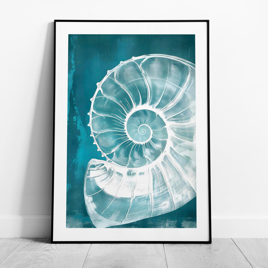 Teal Spiral Coastal Shell From The Beach - Rolled Poster Wall Art Print
