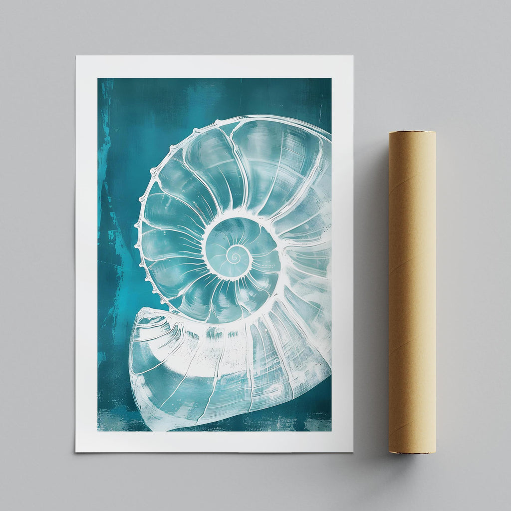 Teal Spiral Coastal Shell From The Beach - Rolled Poster Wall Art Print