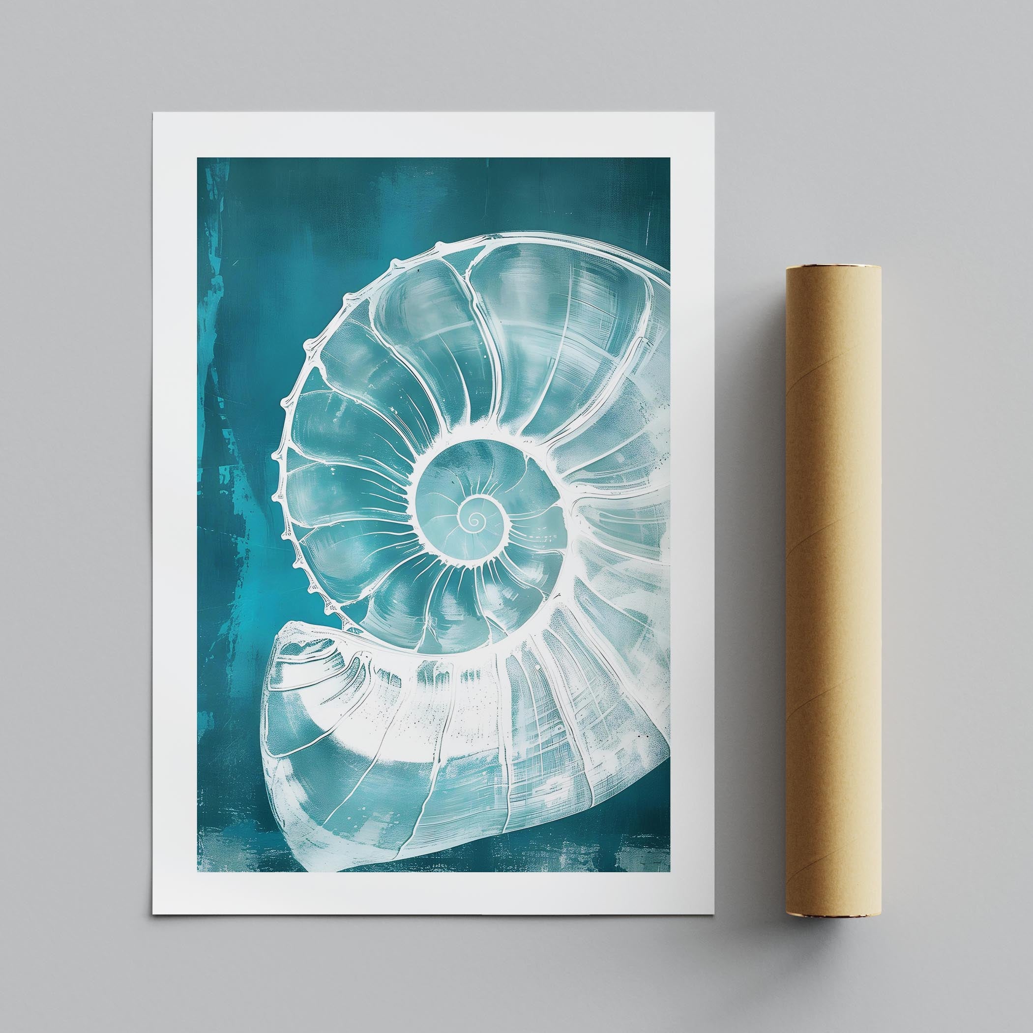 Teal Spiral Coastal Shell From The Beach - Rolled Poster Wall Art Print