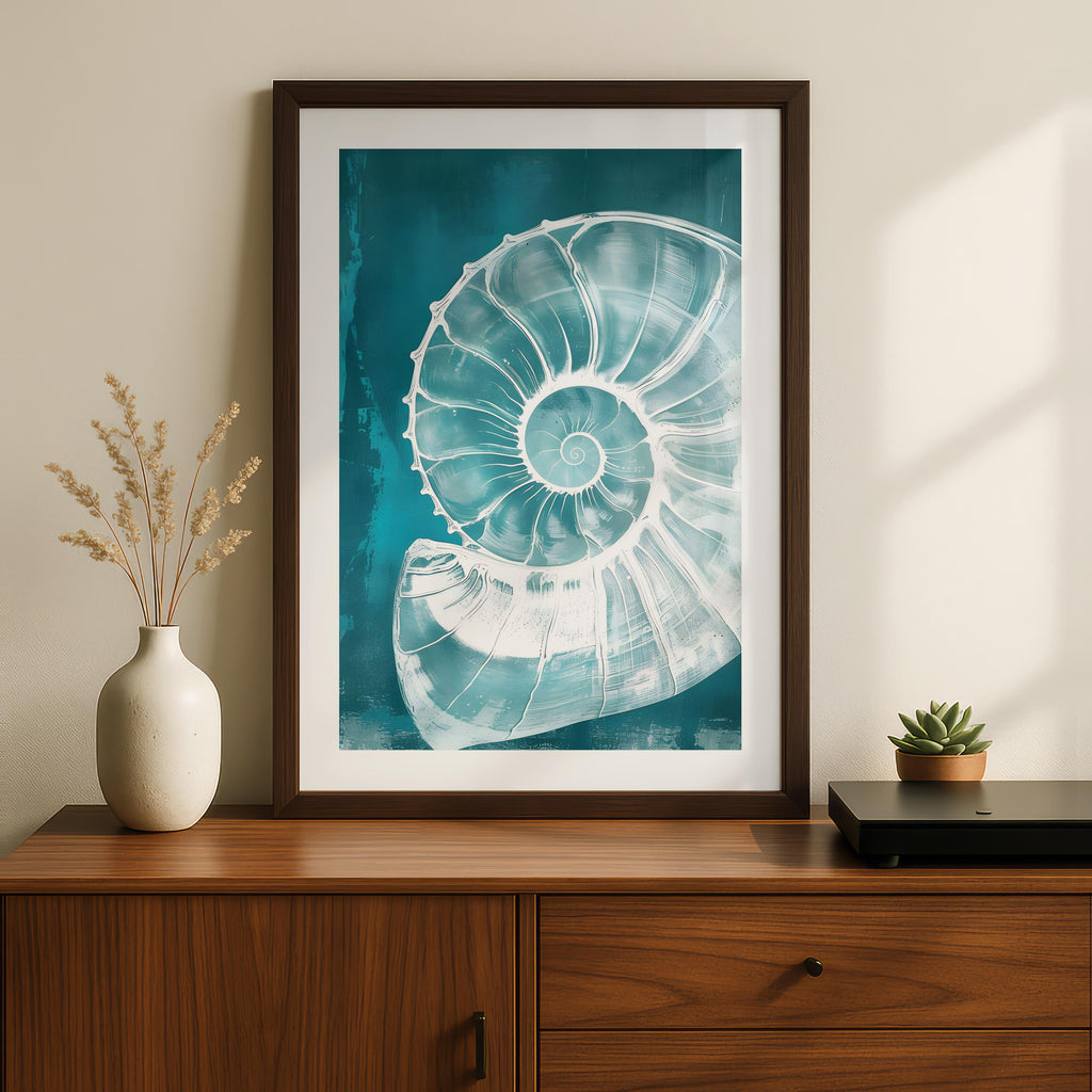 Teal Spiral Coastal Shell From The Beach - Rolled Poster Wall Art Print