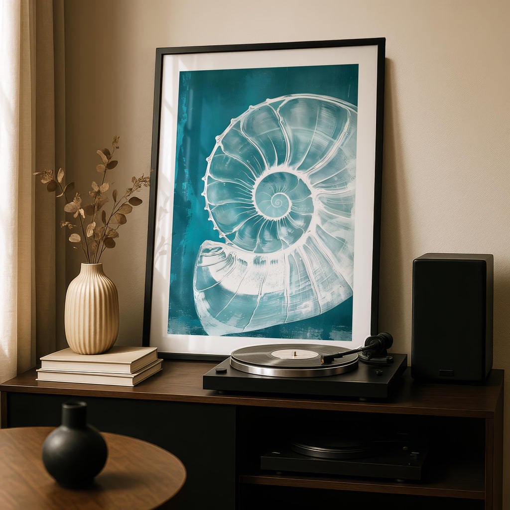 Teal Spiral Coastal Shell From The Beach - Rolled Poster Wall Art Print