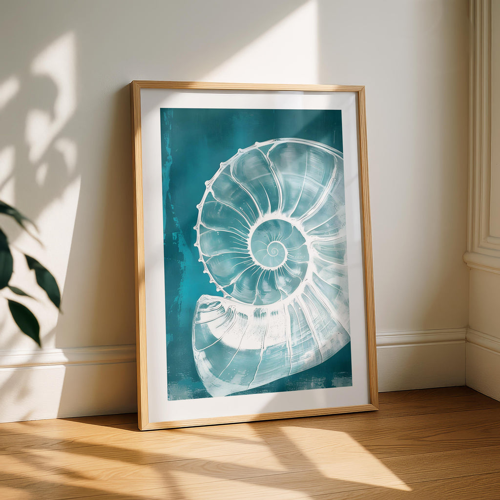 Teal Spiral Coastal Shell From The Beach - Rolled Poster Wall Art Print