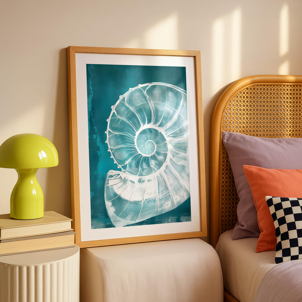 Teal Spiral Coastal Shell From The Beach - Rolled Poster Wall Art Print