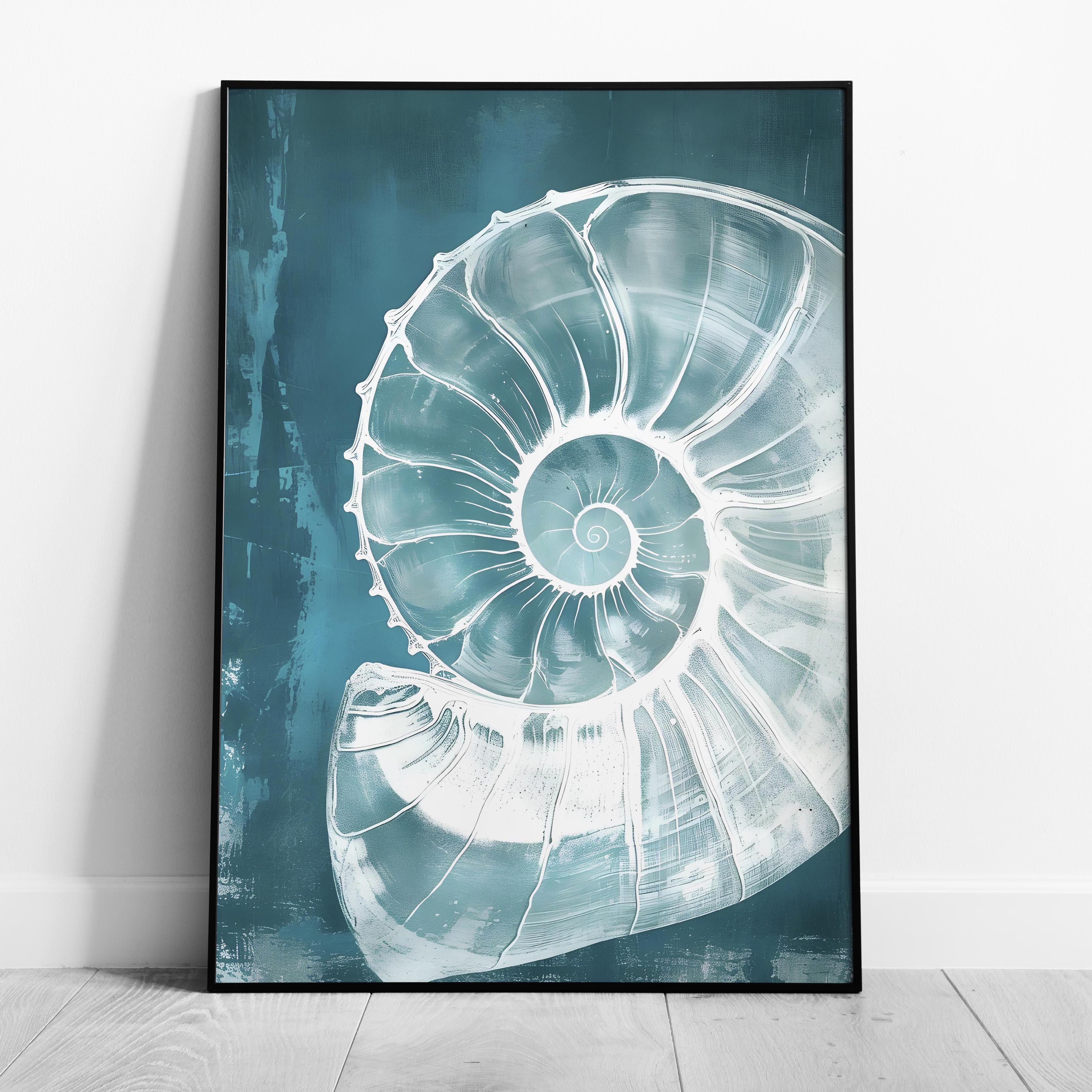 Teal Spiral Coastal Shell From The Beach - Rolled Poster Wall Art Print