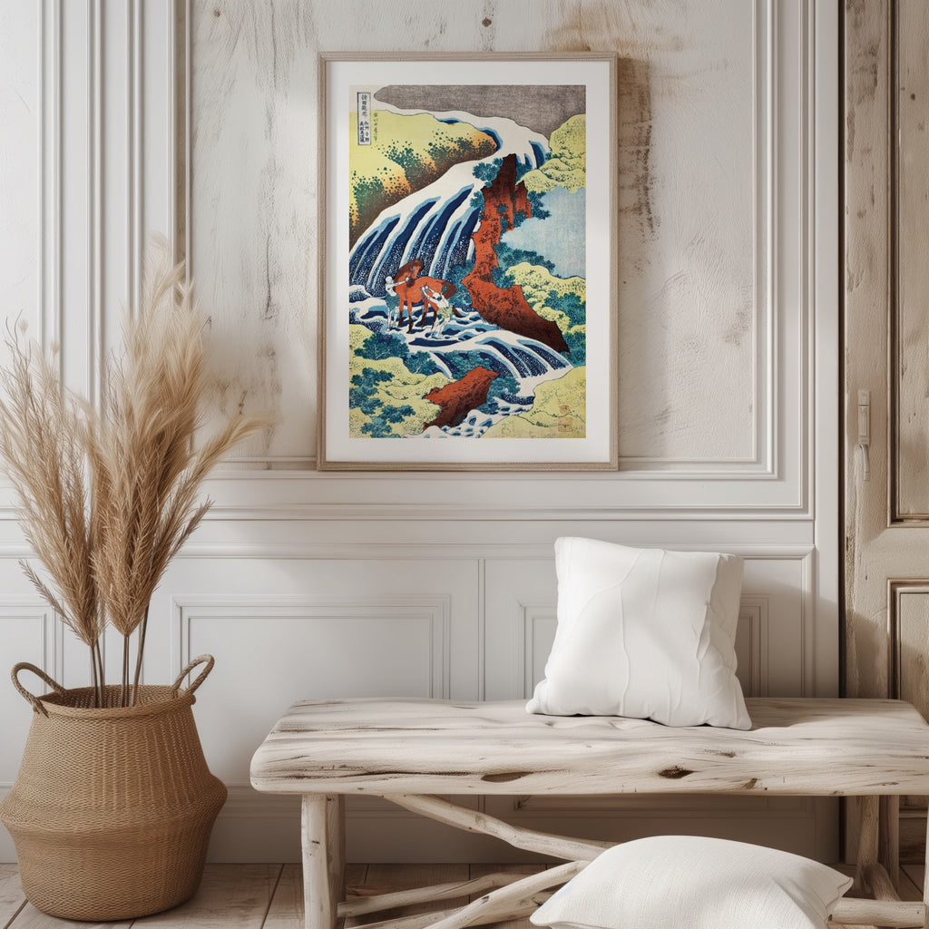 The Yoshitsune Horse Washing Falls at Yoshino - Katsushika Hokusai - Rolled Poster Wall Art Print | House Prints