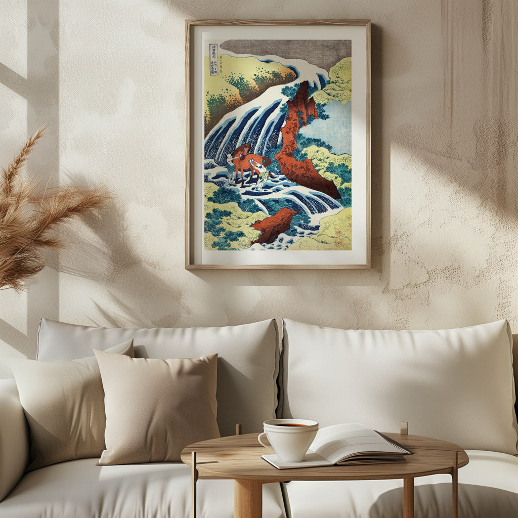 The Yoshitsune Horse Washing Falls at Yoshino - Katsushika Hokusai - Rolled Poster Wall Art Print | House Prints