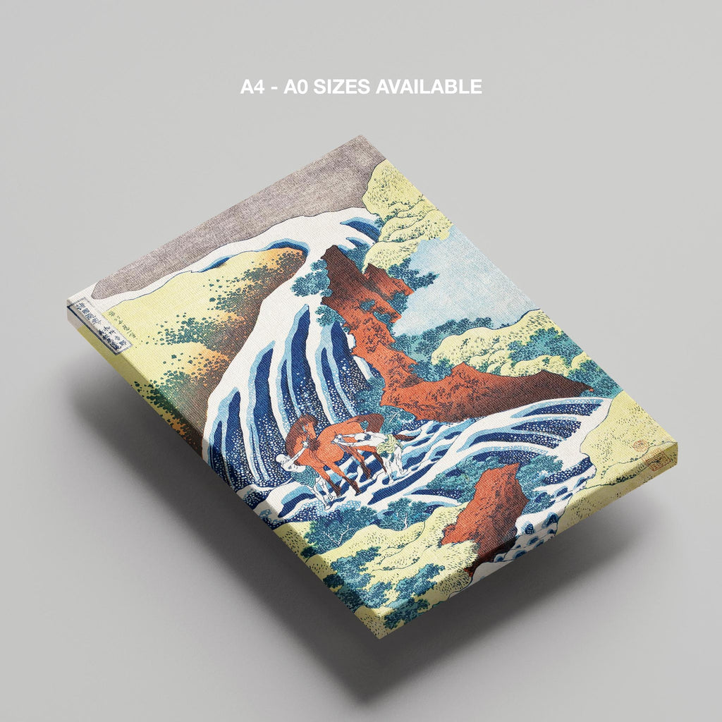 The Yoshitsune Horse Washing Falls at Yoshino - Katsushika Hokusai - Framed Canvas Wall Art Print | House Prints