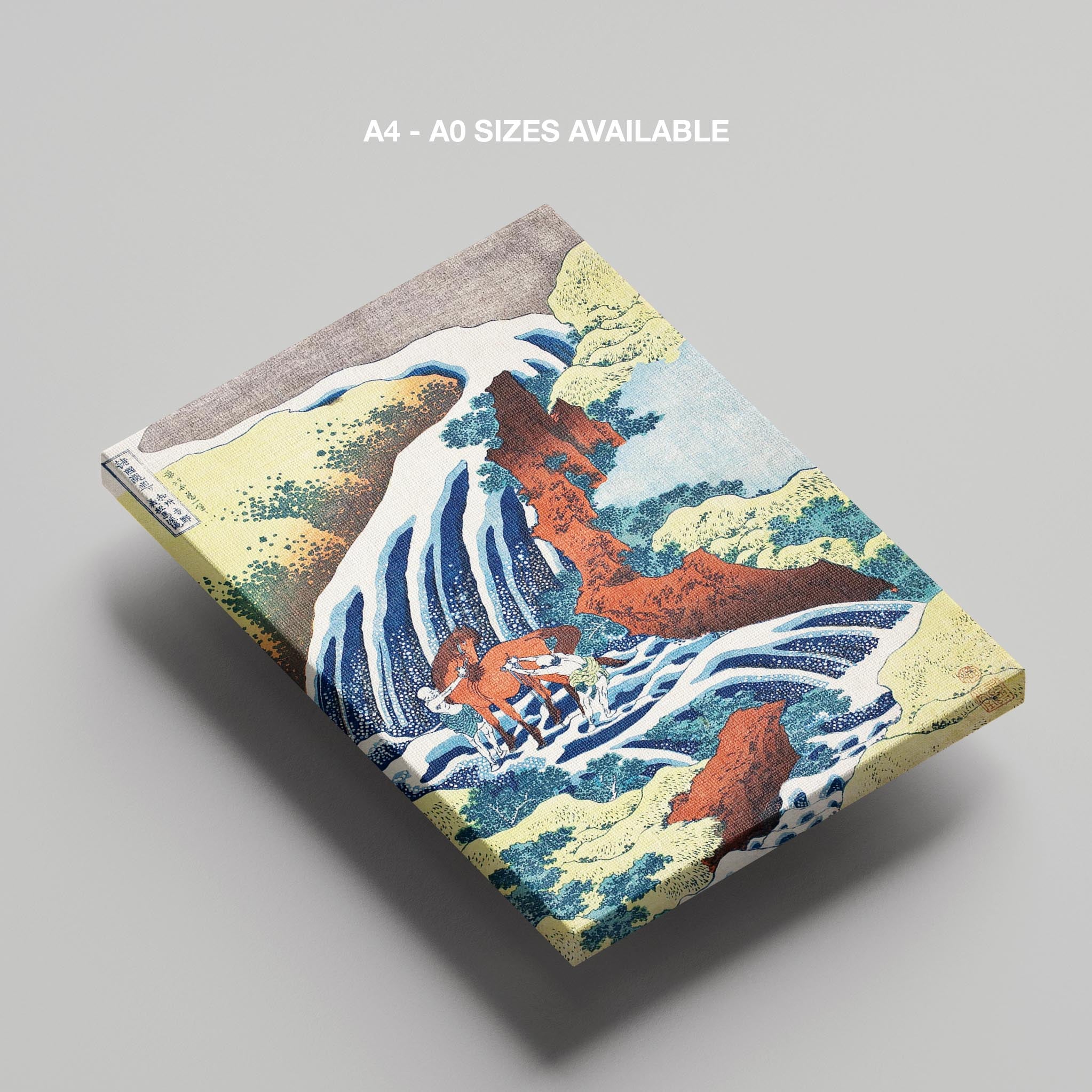The Yoshitsune Horse Washing Falls at Yoshino - Katsushika Hokusai - Framed Canvas Wall Art Print | House Prints