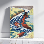 The Yoshitsune Horse Washing Falls at Yoshino - Katsushika Hokusai - Framed Canvas Wall Art Print | House Prints