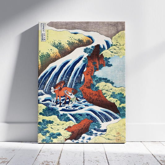 The Yoshitsune Horse Washing Falls at Yoshino - Katsushika Hokusai - Framed Canvas Wall Art Print - House Prints