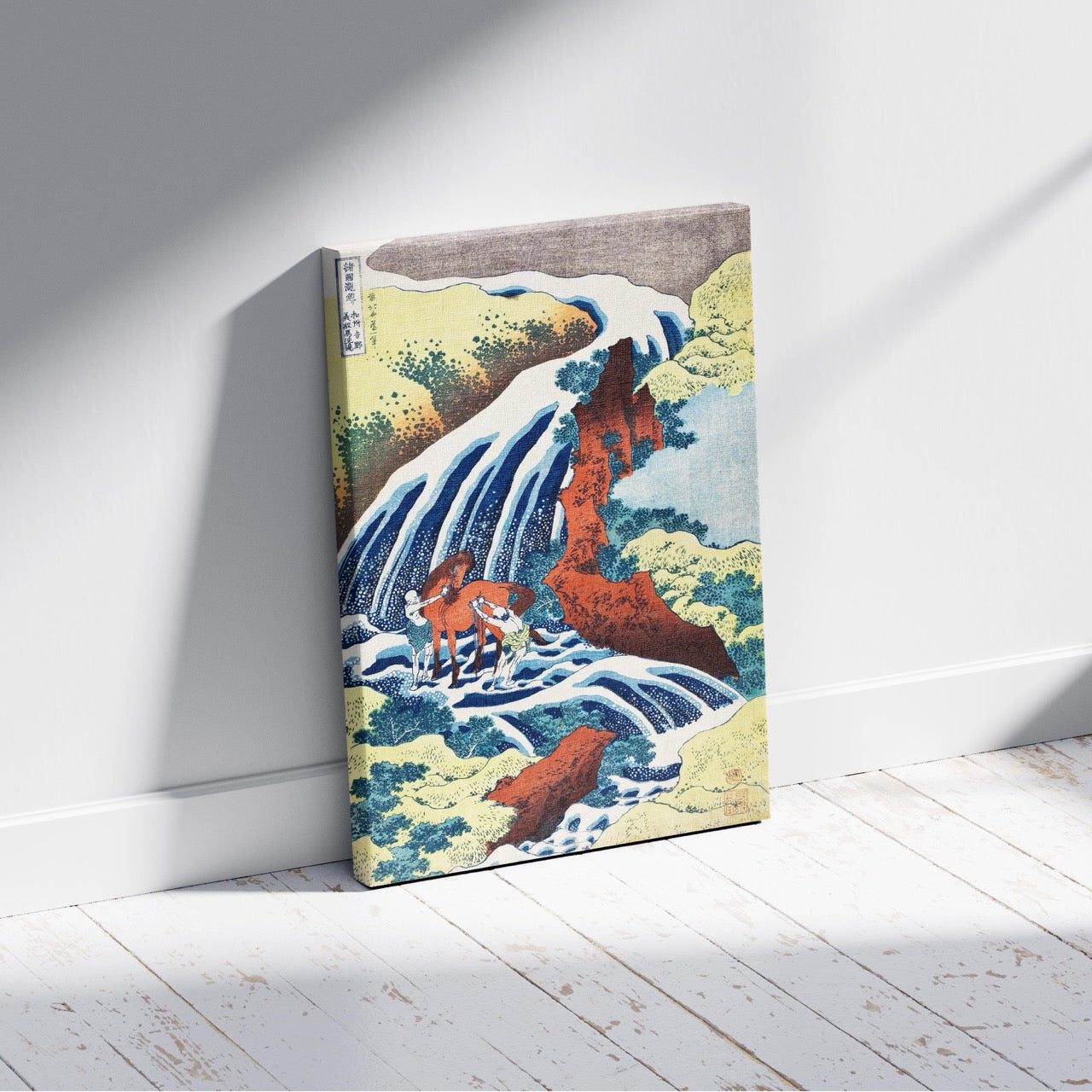 The Yoshitsune Horse Washing Falls at Yoshino - Katsushika Hokusai - Framed Canvas Wall Art Print | House Prints