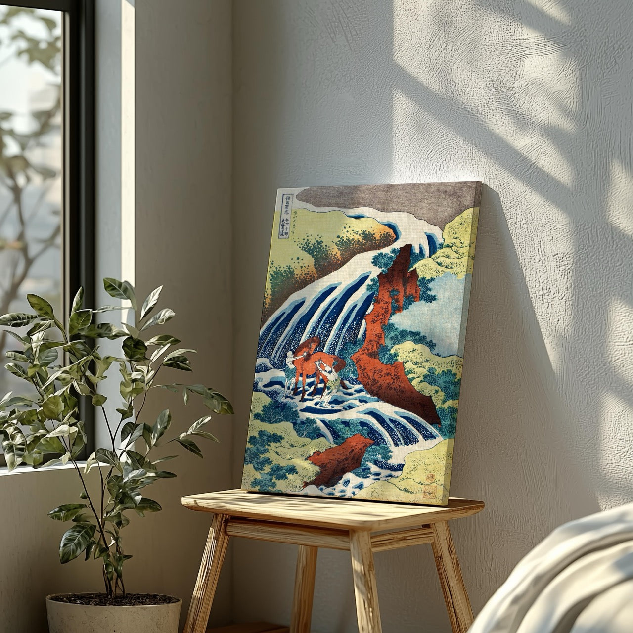The Yoshitsune Horse Washing Falls at Yoshino - Katsushika Hokusai - Framed Canvas Wall Art Print | House Prints