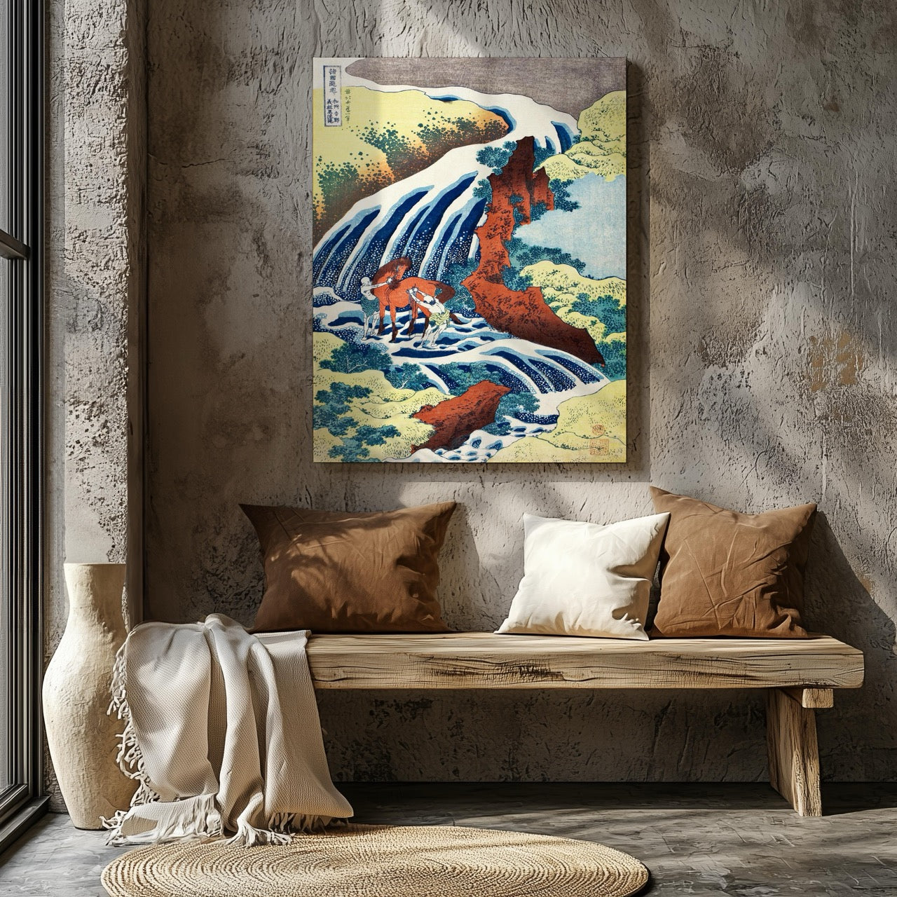 The Yoshitsune Horse Washing Falls at Yoshino - Katsushika Hokusai - Framed Canvas Wall Art Print | House Prints