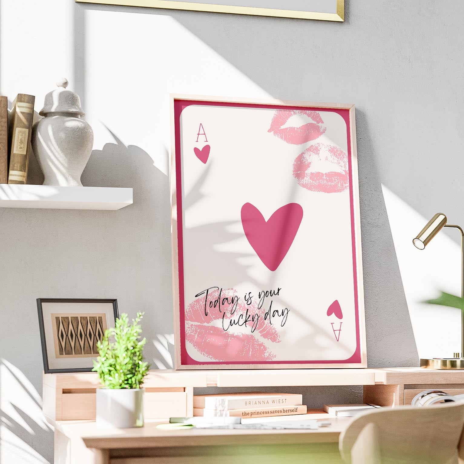 Today is Your Lucky Day Pink Ace Playing Card - Rolled Poster Wall Art Print