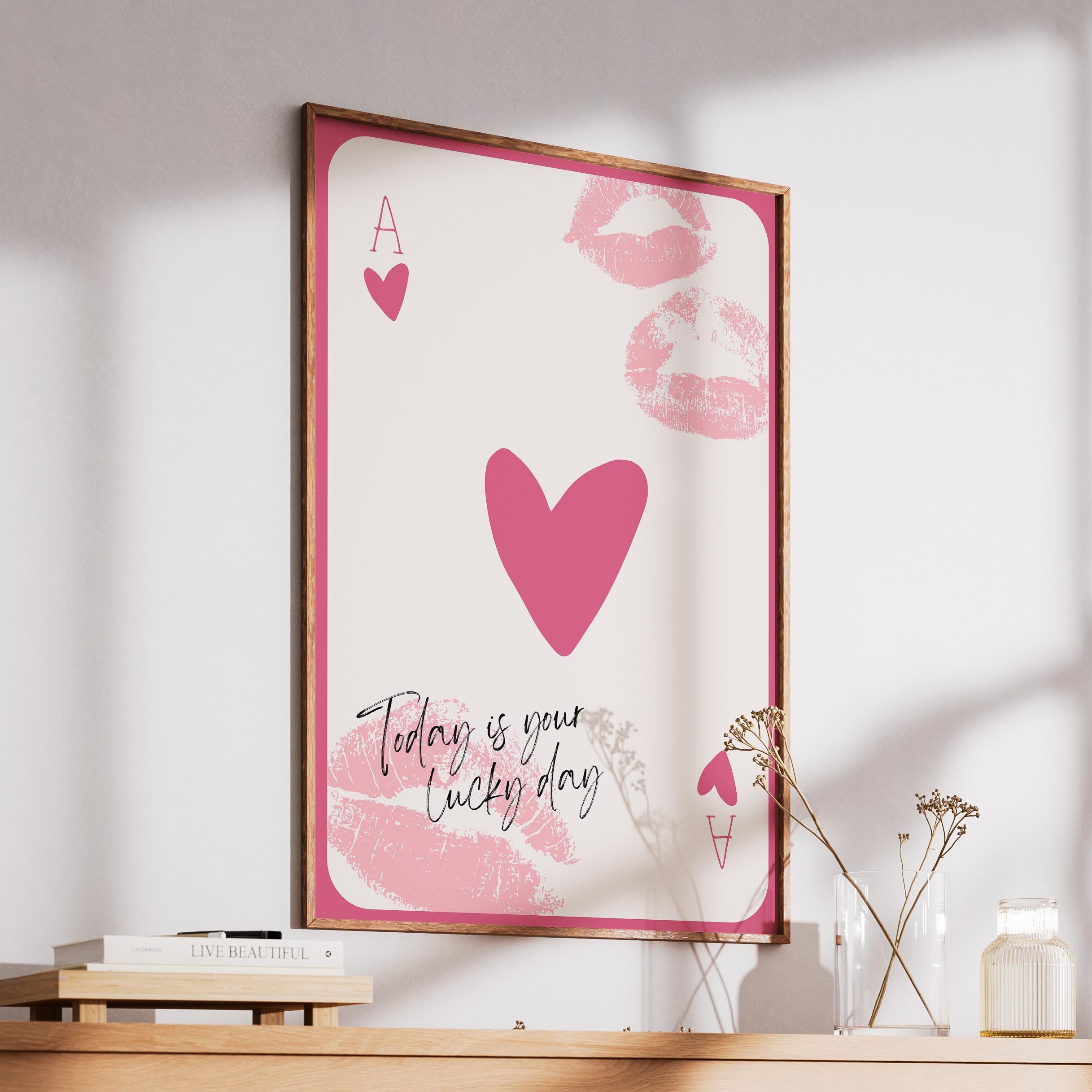 Today is Your Lucky Day Pink Ace Playing Card - Rolled Poster Wall Art Print
