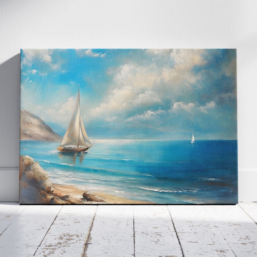 Tranquil Coast Sailing on Blue Horizon - Framed Canvas Wall Art Print | House Prints