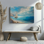 Tranquil Coast Sailing on Blue Horizon - Framed Canvas Wall Art Print | House Prints